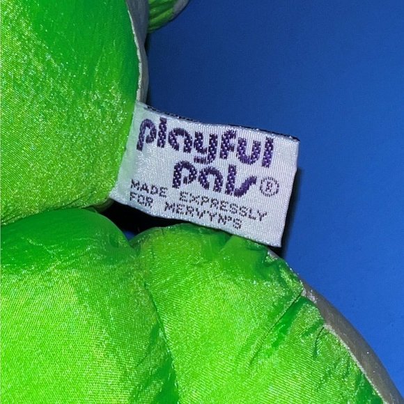 Mervyn's Playful Pals Dragon Neon Green Pink Wings Nylon 14" Plush Sound Vintage - Picture 10 of 11